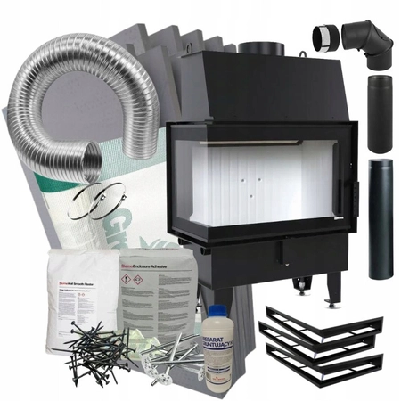 Kominek wkład narożny Defro Home Impuls SM BL i zestaw do montażu zabudowy