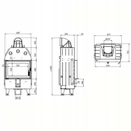 Wkład kominkowy prosty 10 kW Eko Defro Home Intra SM Mini Zestaw montażowy