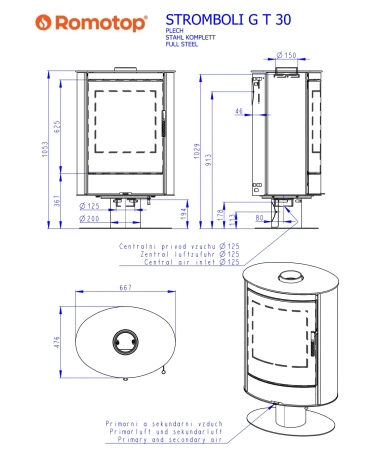 Piec kominkowy Romotop STROMBOLI GT metal