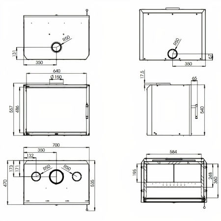 Kaseta kominkowa powietrzna Hitze CUBO 700
