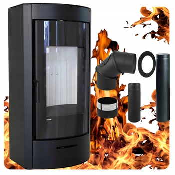 Piec kominkowy wolnostojący stalowy moc 9 kW Defro Orti Przyłącze Zestaw