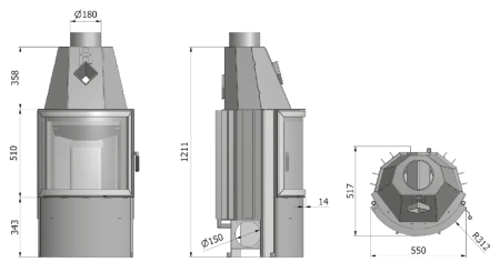 Wkład kominkowy powietrzny z półokrągłą szybą 8,8 kW Hajduk Prisma MR