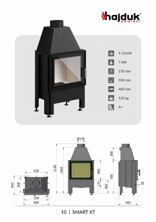 Wkład kominkowy powietrzny prosty Hajduk SMART XT