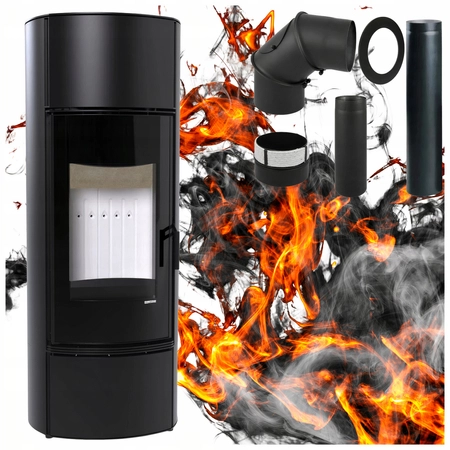 Piec kominkowy wolnostojący moc 9 kW Eko Defro Extento F Przyłącze Zestaw