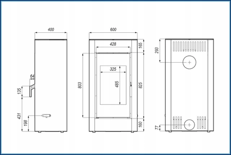Piec kominkowy wolnostojący stalowy moc 9 kW Defro Solum Przyłącze Zestaw