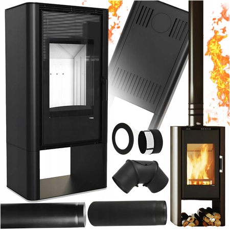 Piec kominkowy wolnostojący stalowy 9 kW Defro Solum Log Przyłącze Zestaw