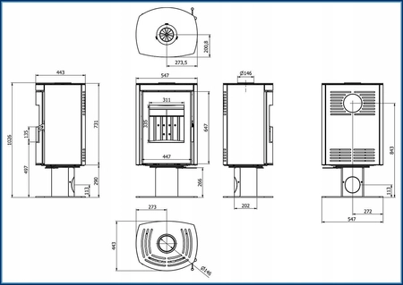 Piec kominkowy wolnostojący stalowy 6 kW Defro Ceres Top Przyłącze Zestaw