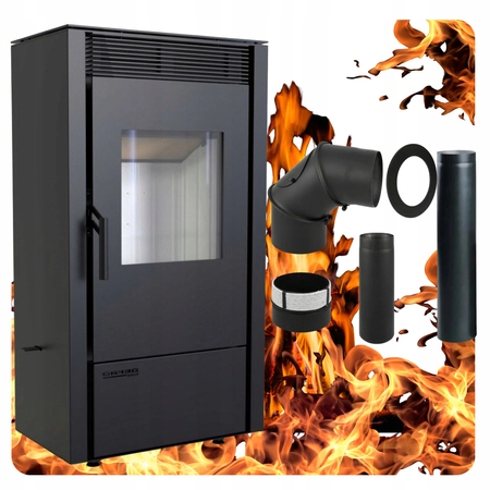 Piec kominkowy wolnostojący stalowy moc 6 kW Defro Viva Przyłącze Zestaw