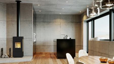 Piec kominkowy wolnostojący stalowy 6 kW Defro Cube Mini Przyłącze Zestaw