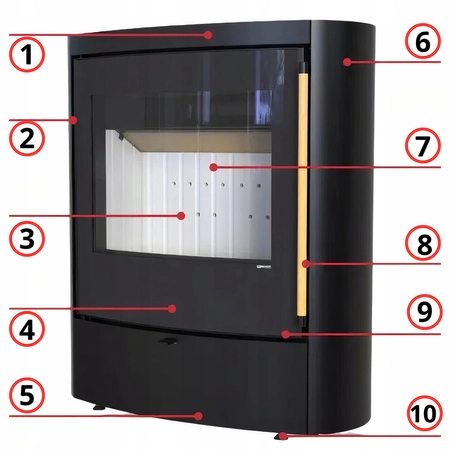 Piec kominkowy wolnostojący stalowy 9 kW Defro Sedna Przyłącze Zestaw