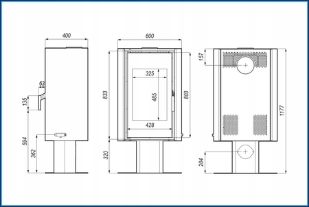 Piec kominkowy wolnostojący stalowy 9 kW Defro Solum Top Przyłącze Zestaw
