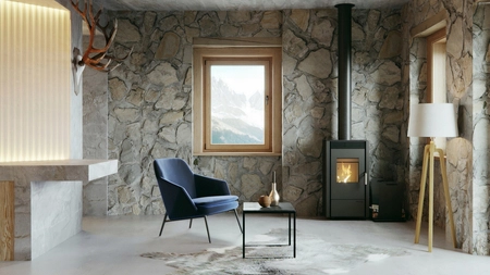 Piec kominkowy wolnostojący stalowy moc 6 kW Defro Viva Przyłącze Zestaw