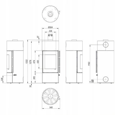 Piec kominkowy wolnostojący stalowy czarny 7kW Defro Orion Przyłącze Zestaw