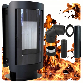 Piec kominkowy wolnostojący stalowy 9 kW Defro Oval Przyłącze 150 mm Zestaw