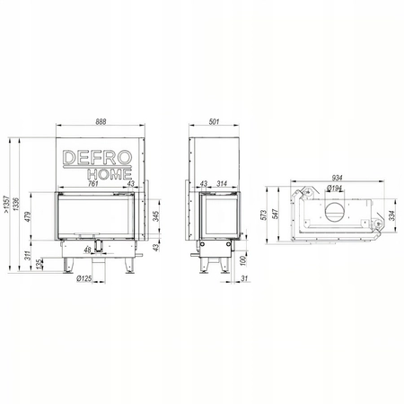 Wkład kominkowy prawy gilotyna 10 kW Defro Impuls ME BP G Zestaw montażowy