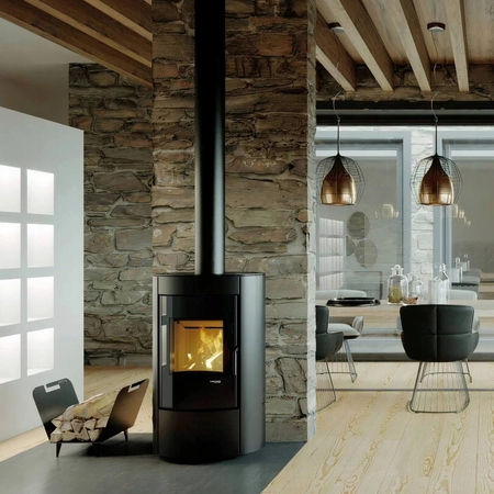 Piec kominkowy wolnostojący stalowy moc 9 kW Defro DEA LOG Przyłącze Zestaw