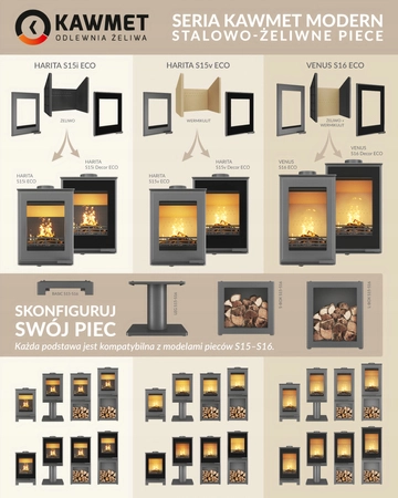 Piec wolnostojący stalowo żeliwny 9,5 kW KAWMET VENUS S16 Basic Decor ECO