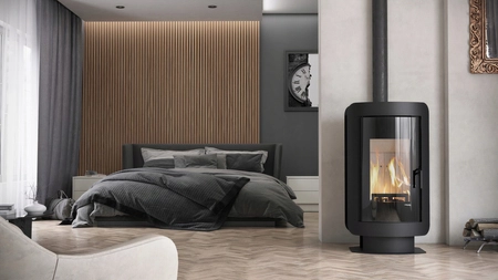 Piec kominkowy wolnostojący stalowy 9 kW Defro Oval Przyłącze 150 mm Zestaw