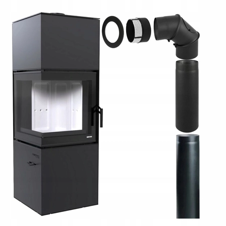 Piec kominkowy wolnostojący stalowy 9 kW Defro Quadroom Przyłącze Zestaw