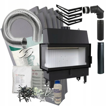 Kominek wkład narożny Defro Home Impuls LA BL i zestaw do montażu zabudowy