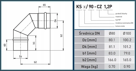 Kolano 90 stopni do pieców na pelet SPKP KS080/90-CZ1,2P Darco