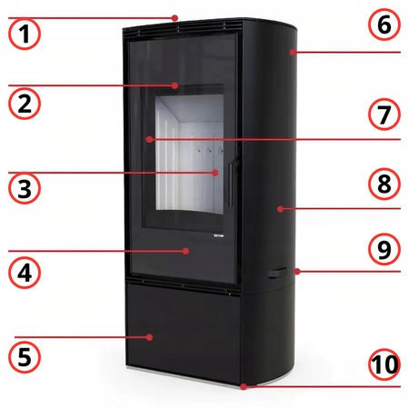 Piec kominkowy wolnostojący stalowy moc 9 kW Defro DEA Przyłącze Zestaw
