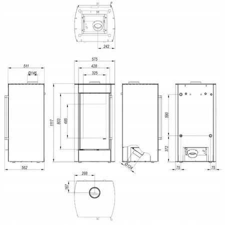 Piec kominkowy z płaszczem wodnym moc 9 kW Defro Hydrofire Przyłącze Zestaw