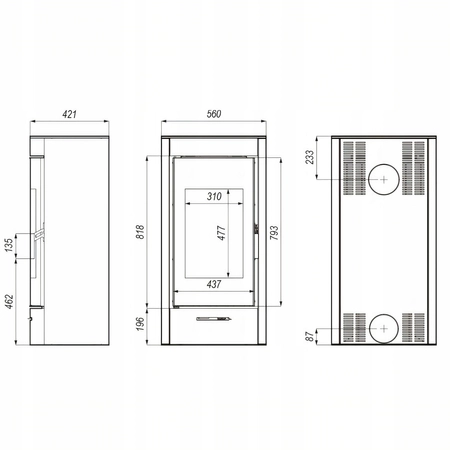 Piec kominkowy wolnostojący stalowy moc 9 kW Defro Orti Przyłącze Zestaw
