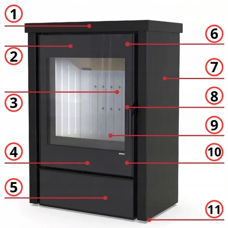 Piec kominkowy wolnostojący stalowy 9,8 kW Defro Della Przyłącze Zestaw