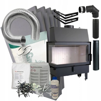 Kominek wkład narożny Defro Home Impuls ME BL i zestaw do montażu zabudowy