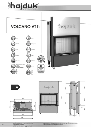 Wkład kominkowy prosty gilotyna Hajduk Volcano ATh-S 9 kW