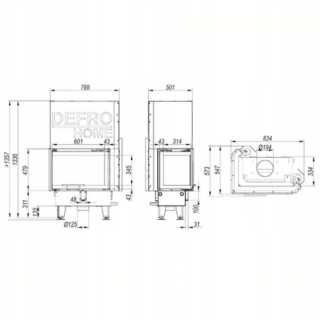 Wkład kominkowy prawy gilotyna 9 kW Defro Impuls SM BP G Zestaw montażowy