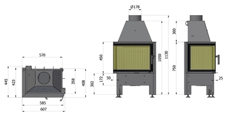 Wkład kominkowy powietrzny narożny prawy Hajduk SMART 2PXT
