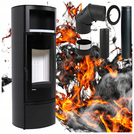 Piec kominkowy wolnostojący moc 9 kW Eko Defro Extento H Przyłącze Zestaw