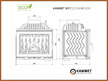 Wkład kominkowy żeliwny Kawmet W17 (12,3 kW) Eco