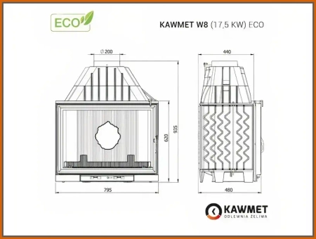 Wkład kominkowy żeliwny Kawmet W8 (17,5 kW) Eco