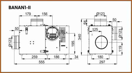 Zestaw Nawiewny Banan1-II 370m3/h turbina + bypass + zawór zwrotny