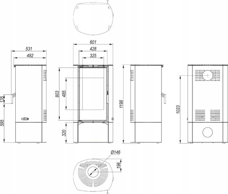 Piec kominkowy wolnostojący stalowy powietrzny Koza 9 kW Defro Home DEA LOG