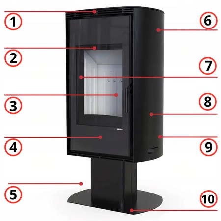 Piec kominkowy wolnostojący stalowy moc 9 kW Defro DEA TOP Przyłącze Zestaw