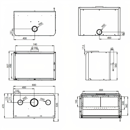 Kaseta kominkowa powietrzna Hitze CUBO 800