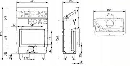 Wkład kominkowy prosty gilotyna 8 kW Eko Defro Impuls SM G Zestaw montażowy