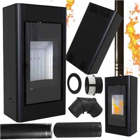 Piec kominkowy wolnostojący stalowy moc 9 kW Defro Solum Przyłącze Zestaw